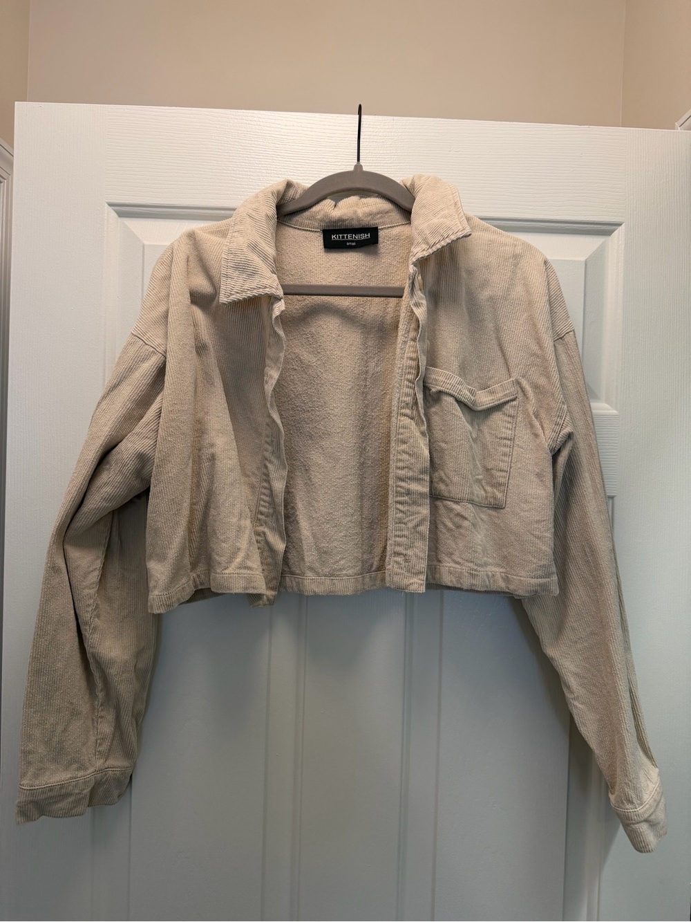 Kittenish Cropped Corduroy Jacket in Beige